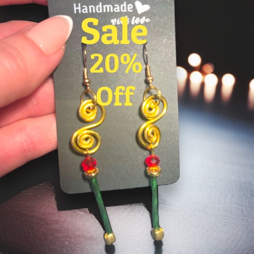 Artistic Gold and Green Dangle Earrings